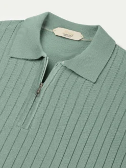 Ribbed Zipper Polo Light Green -Velora Fashion Aurelien polo shirt ribbed zipper light green men 6 scaled