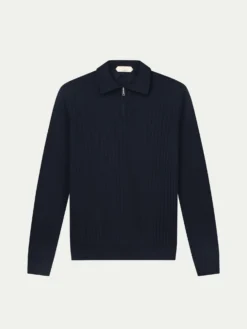 Ribbed Zipper Polo Navy