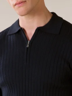 Ribbed Zipper Polo Navy -Velora Fashion Aurelien polo shirt ribbed zipper navy men 3
