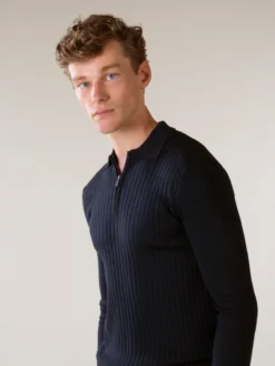 Ribbed Zipper Polo Navy -Velora Fashion Aurelien polo shirt ribbed zipper navy men 5