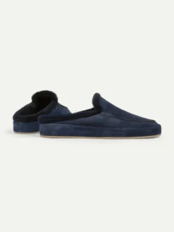 Navy Fur Voyager Slipper -Velora Fashion Aurelien voyager slipper softey suede fur navy men 3 scaled