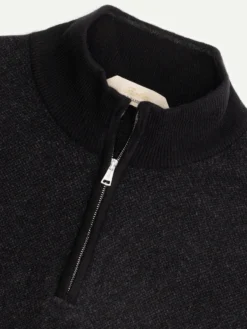 Black Jacquard Zipper Sweater -Velora Fashion Aurelien waffle cashmere zipper sweater black3