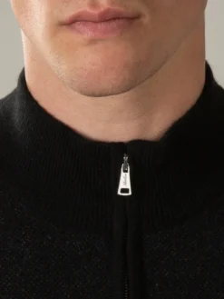 Black Jacquard Zipper Sweater -Velora Fashion Aurelien waffle cashmere zipper sweater black4 8fc36d6b 651c 45f0 8638 77859afe1833