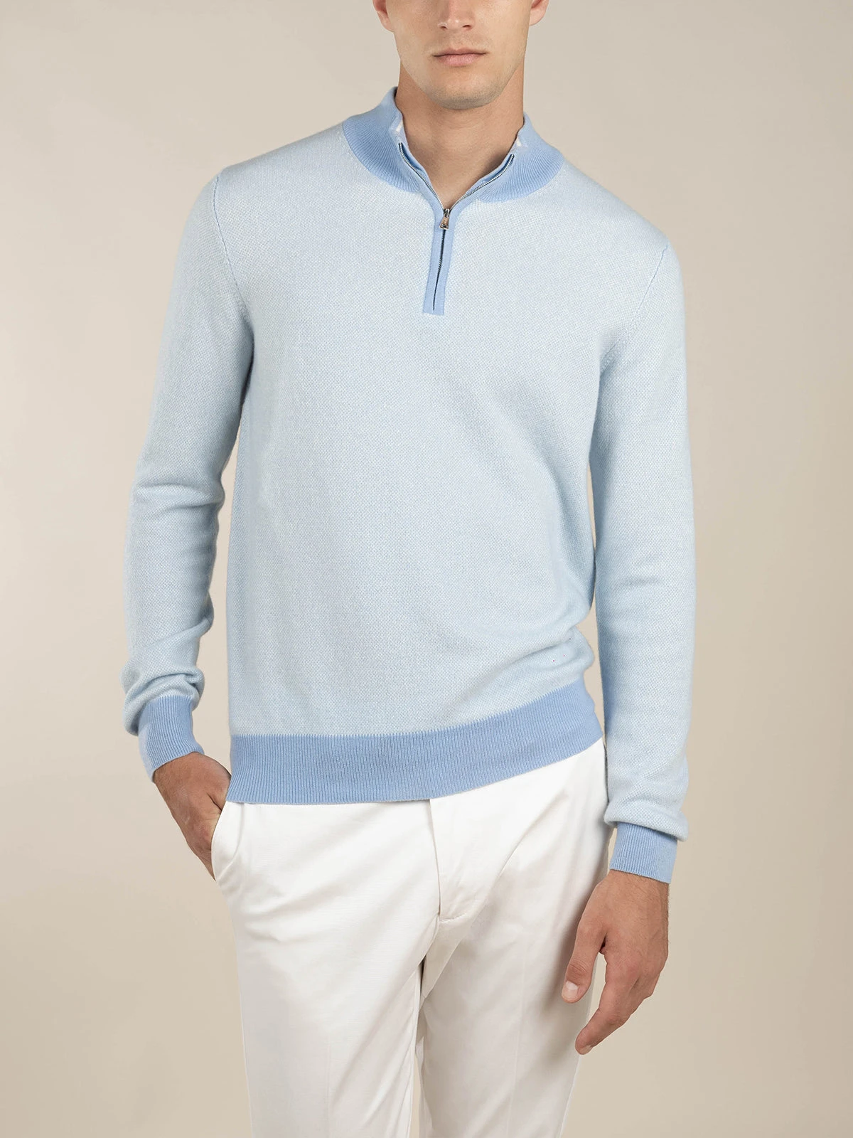 Light Blue Jacquard Zipper Sweater 4 Light Blue Jacquard Zipper Sweater - Image 2