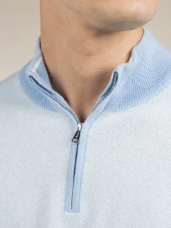 Light Blue Jacquard Zipper Sweater 11 Light Blue Jacquard Zipper Sweater -Velora Fashion Aurelien waffle cashmere zipper sweater light blue white baby blue13 2