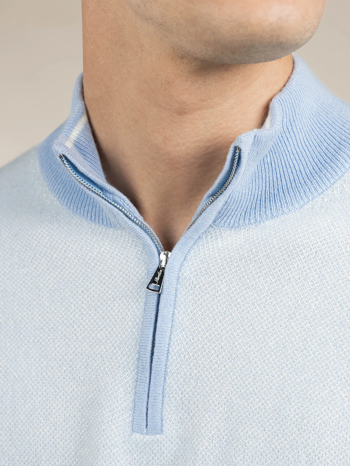 Light Blue Jacquard Zipper Sweater 5 Light Blue Jacquard Zipper Sweater - Image 3