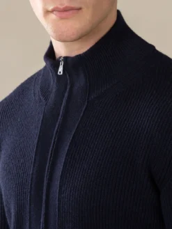 Navy Voyager Rib Vest -Velora Fashion Aurelien zipper sweater cashwool merino voyager navy8