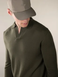 Extrafine Merino Buttonless Polo Olive -Velora Fashion IMG 6344