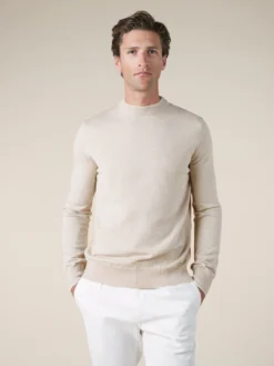 Light Beige Two Tone City Crew -Velora Fashion aurelien city crewneck two tone rib beige men 13copy