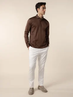 AUR1 Longsleeve Polo Chocolate 13 AUR1 Longsleeve Polo Chocolate -Velora Fashion aurelien interlock cotton polo men katoen poloshirt heren longsleeve chocolate11copy