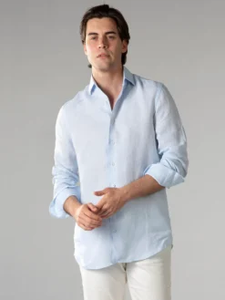 Light Blue Linen Seaside Shirt -Velora Fashion aurelien linen shirt overhemd linnen heren light blue 7