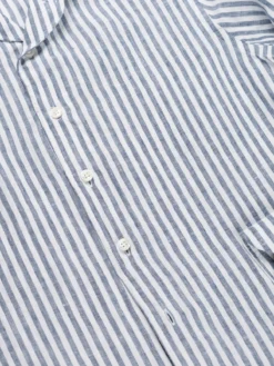 Navy Stripe Linen Seaside Shirt 14 Navy Stripe Linen Seaside Shirt -Velora Fashion aurelien linen shirt overhemd linnen heren light blue stripe3
