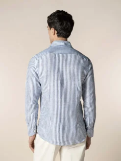 Navy Stripe Linen Seaside Shirt 13 Navy Stripe Linen Seaside Shirt -Velora Fashion aurelien linen shirt overhemd linnen heren light blue stripe7 2 scaled