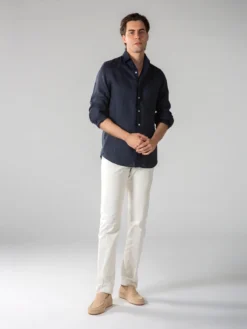 Navy Linen Seaside Shirt -Velora Fashion aurelien linen shirt overhemd linnen heren navy 3