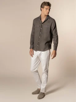 Ash Grey Linen Pocket Shirt -Velora Fashion aurelien linen shirt overhemd linnen heren pocket ash grey11 scaled