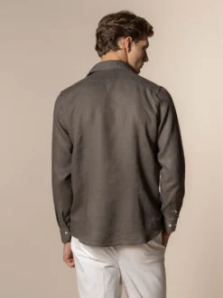 Ash Grey Linen Pocket Shirt -Velora Fashion aurelien linen shirt overhemd linnen heren pocket ash grey14 scaled