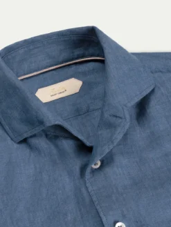 Mid Blue Linen Pocket Shirt -Velora Fashion aurelien linen shirt overhemd linnen heren pocket mid blue2 2