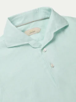 Light Aqua Linen Pop-over Shirt -Velora Fashion aurelien linen shirt overhemd linnen pop over men heren light aqua2 2