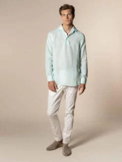 Light Aqua Linen Pop-over Shirt -Velora Fashion aurelien linen shirt overhemd linnen pop over men heren light aqua31 scaled