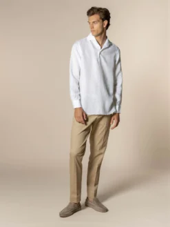 White Linen Pop-over Shirt -Velora Fashion aurelien linen shirt overhemd linnen pop over men heren white11 scaled