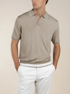 Buttonless AUR1 Polo Greige -Velora Fashion aurelien polo shirt buttonless rib greige men 3