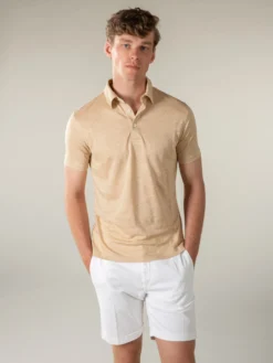 Beige Linen Polo Shirt -Velora Fashion aurelien polo shirt men linen heren linnen beige4