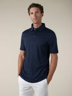 Navy Linen Polo Shirt -Velora Fashion aurelien polo shirt men linen heren linnen navy13