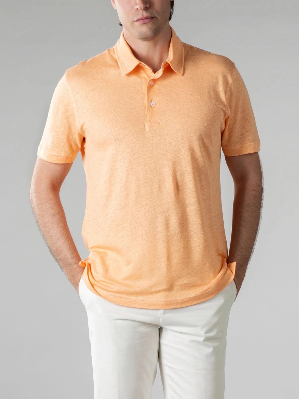 Peach Linen Polo Shirt 4 Peach Linen Polo Shirt - Image 2