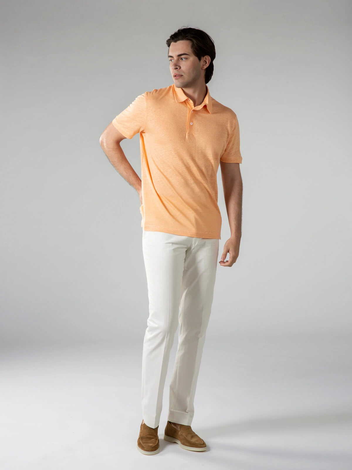 Peach Linen Polo Shirt 8 Peach Linen Polo Shirt - Image 6