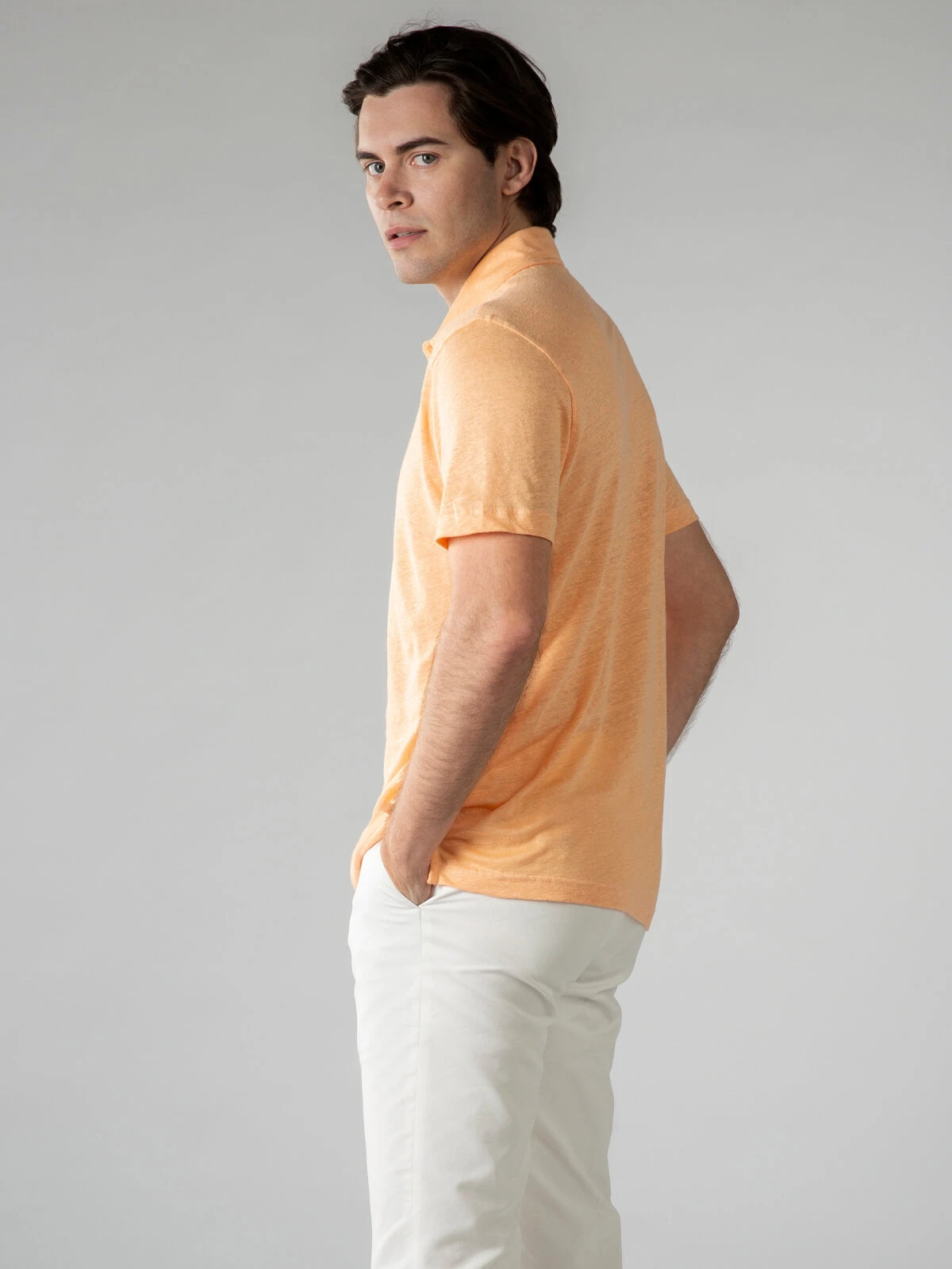 Peach Linen Polo Shirt 6 Peach Linen Polo Shirt - Image 4