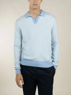 Light Blue Jacquard Polo -Velora Fashion aurelien pure cashmere buttonless longsleevle polo shirt light blue11 7202d091 043e 41af 93a5 fc4d32e6493b