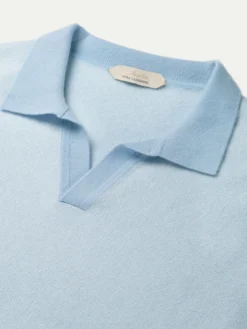 Light Blue Jacquard Polo -Velora Fashion aurelien pure cashmere buttonless longsleevle polo shirt light blue2 3