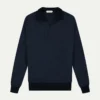 Navy Jacquard Polo -Velora Fashion aurelien pure cashmere buttonless longsleevle polo shirt navy1