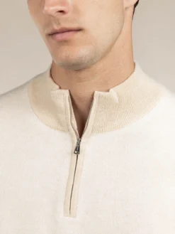 Light Beige Jacquard Zipper Sweater -Velora Fashion aurelien pure cashmere waffle knit zip up sweater beige12 2