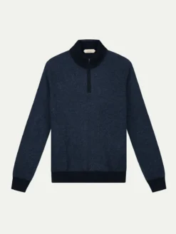 Navy Jacquard Zipper Sweater