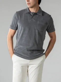 Dark Grey Terry Towelling Polo Shirt -Velora Fashion aurelien terry towelling polo men badstof poloshirt heren darkgrey2