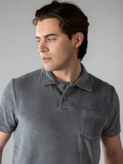 Dark Grey Terry Towelling Polo Shirt -Velora Fashion aurelien terry towelling polo men badstof poloshirt heren darkgrey6