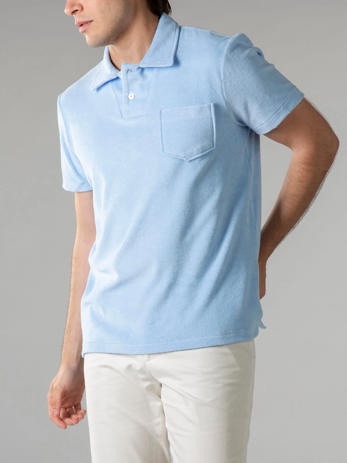 Light Blue Terry Towelling Polo Shirt 4 Light Blue Terry Towelling Polo Shirt - Image 2