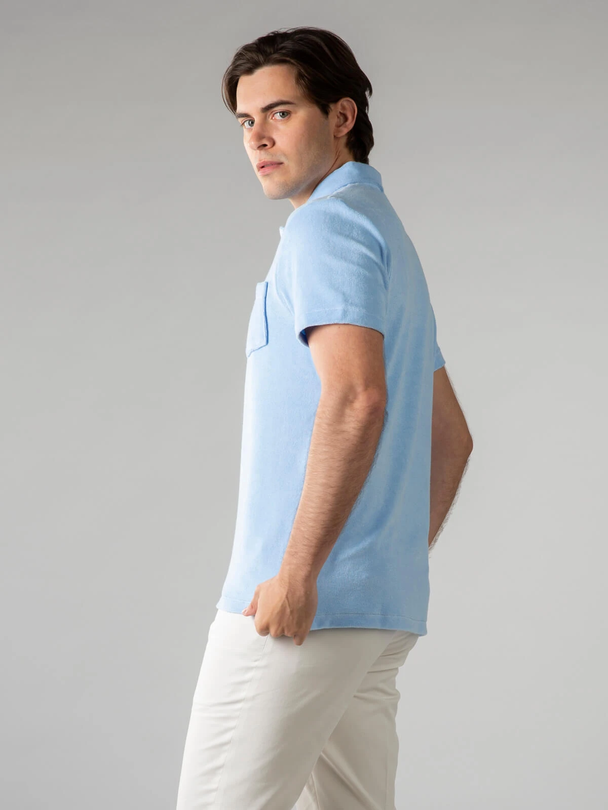 Light Blue Terry Towelling Polo Shirt 6 Light Blue Terry Towelling Polo Shirt - Image 4