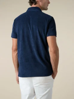 Navy Terry Towelling Polo Shirt -Velora Fashion aurelien terry towelling polo men badstof poloshirt heren navy 4 2