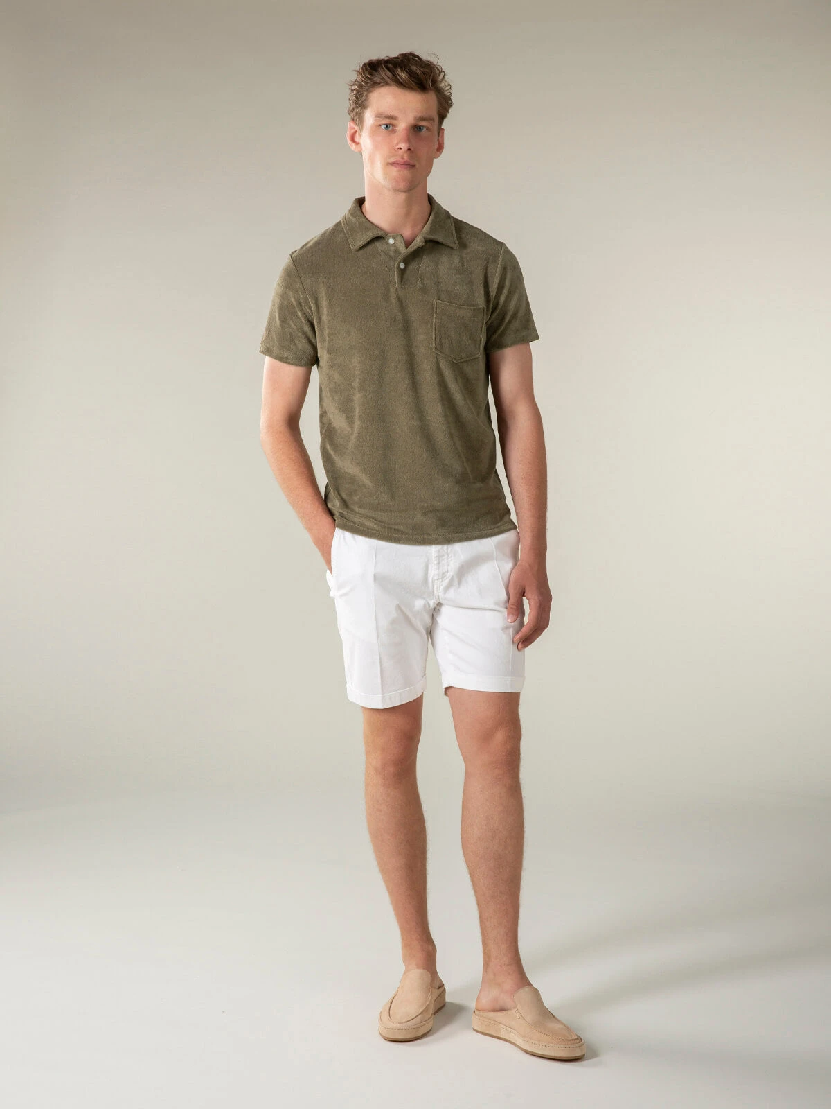 Olive Terry Towelling Polo Shirt 8 Olive Terry Towelling Polo Shirt - Image 6
