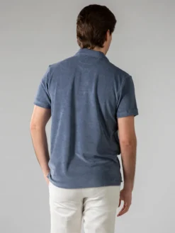 Steel Blue Terry Towelling Polo Shirt -Velora Fashion aurelien terry towelling polo men badstof poloshirt heren steel blue4