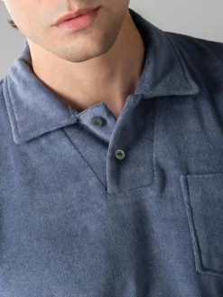 Steel Blue Terry Towelling Polo Shirt -Velora Fashion aurelien terry towelling polo men badstof poloshirt heren steel blue5